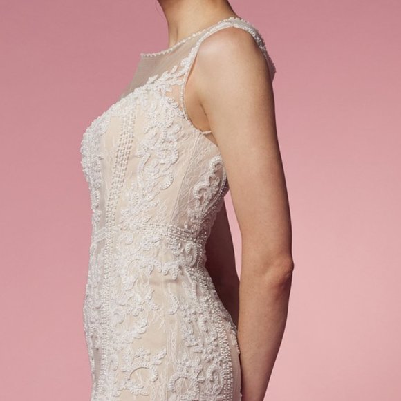 NEW FLOOR LENGTH SLEEVELESS EMBROIDERED BEADED DRESS WITH ZIPPER BACK NX E1006P - Picture 7 of 8